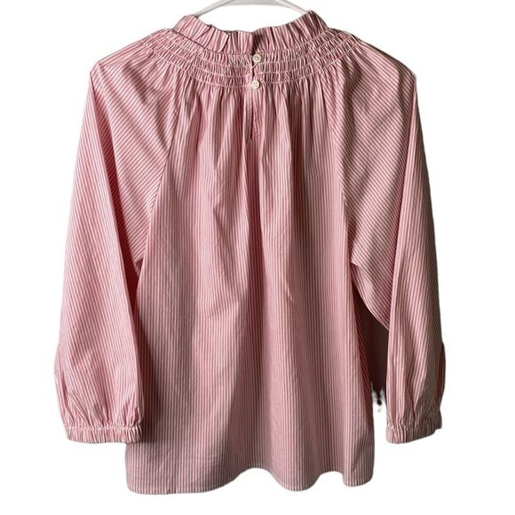 J Crew New! Striped Poplin Smocked Balloon 3/4 Sleeve Key Hole Top High Neck - Picture 9 of 16